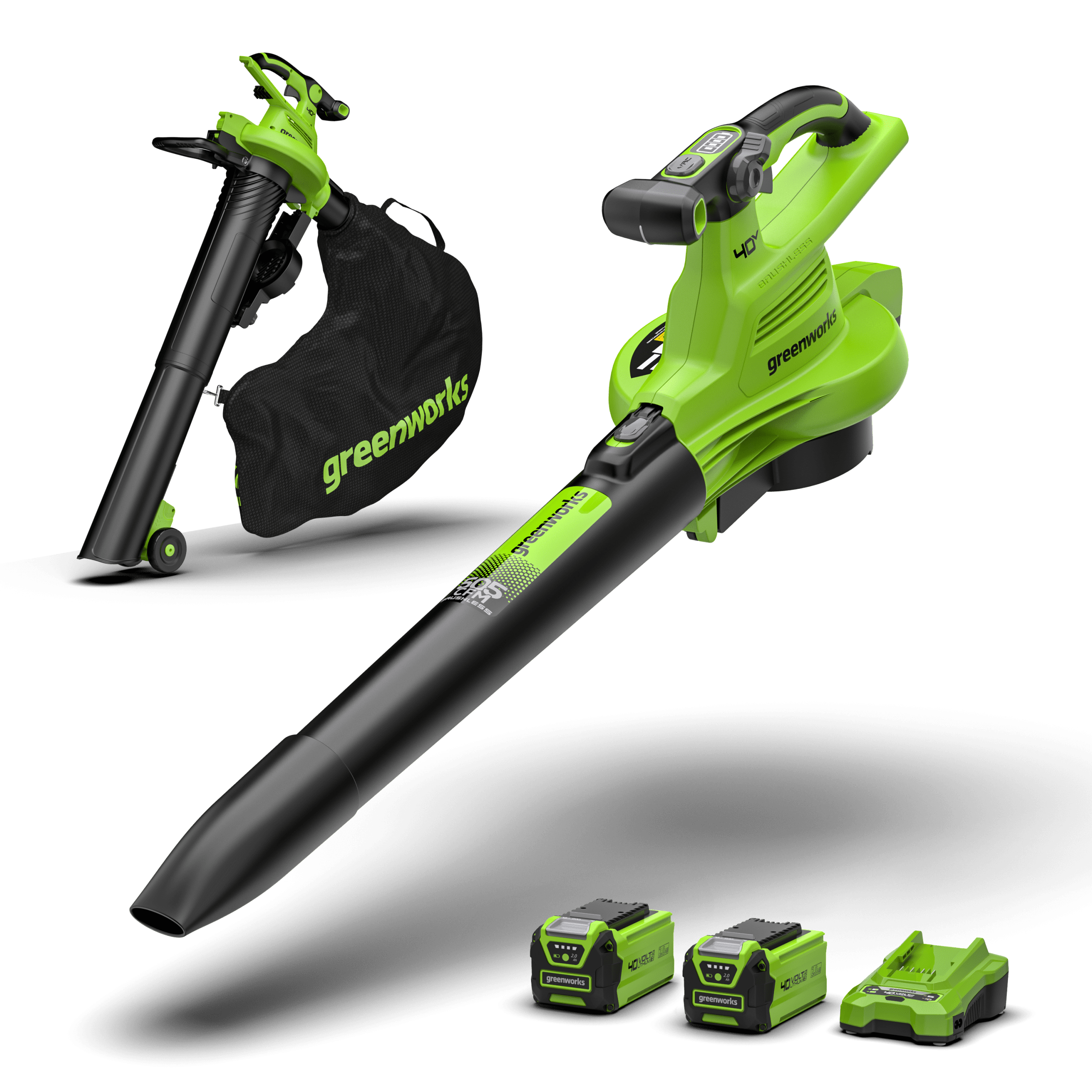 40V Puhalnik/sesalnik z 2x2A baterijo in polnilnikom GD40BVIIK2X