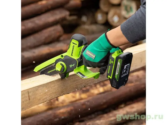 24V enoročna verižna žaga z 2Ah baterijo in polninikom G24MCS10K2