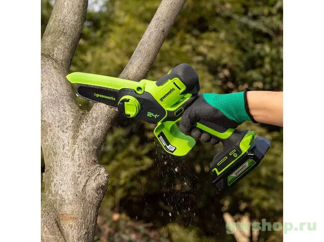 24V enoročna verižna žaga z 2Ah baterijo in polninikom G24MCS10K2